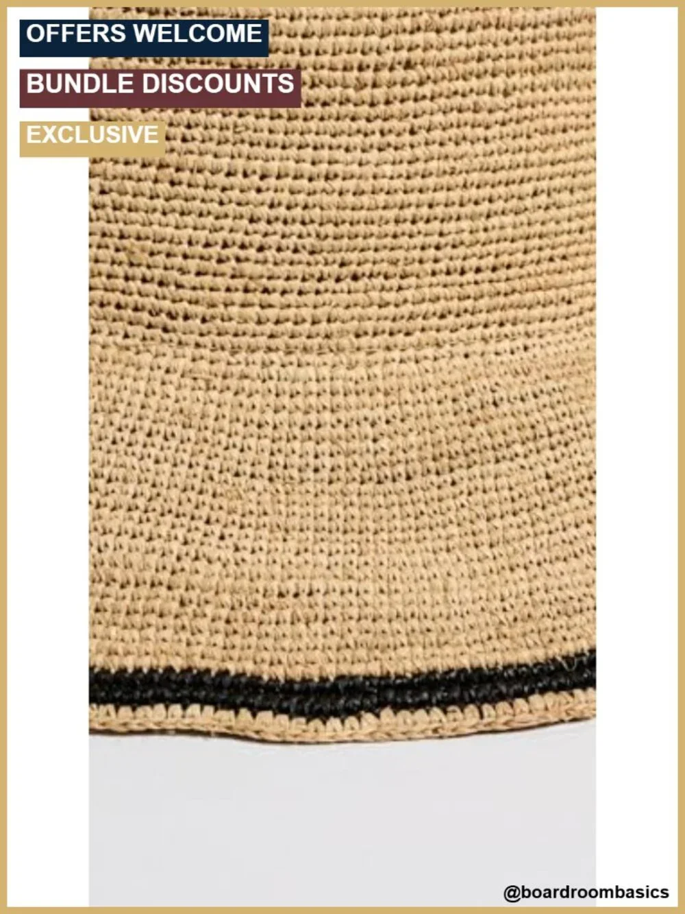 Stripe Edge Modern Crochet Bucket Hat Raffia Adjustable Drawstring UPF 15